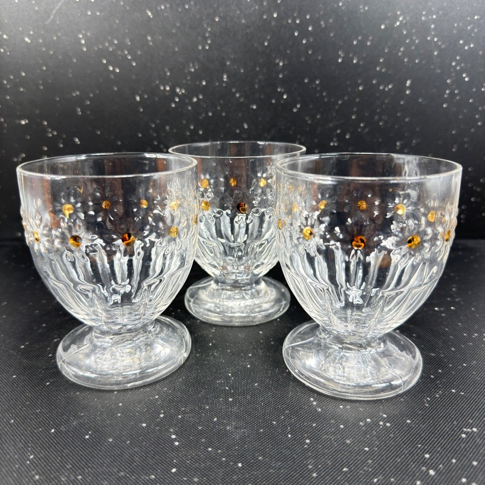Anthropologie Lara Icon Glass Goblet Set of 3 Gold Dot Floral Embossed 4inch